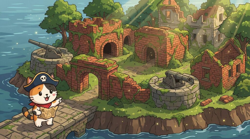 廃墟の無人島を探検するココロ船長
