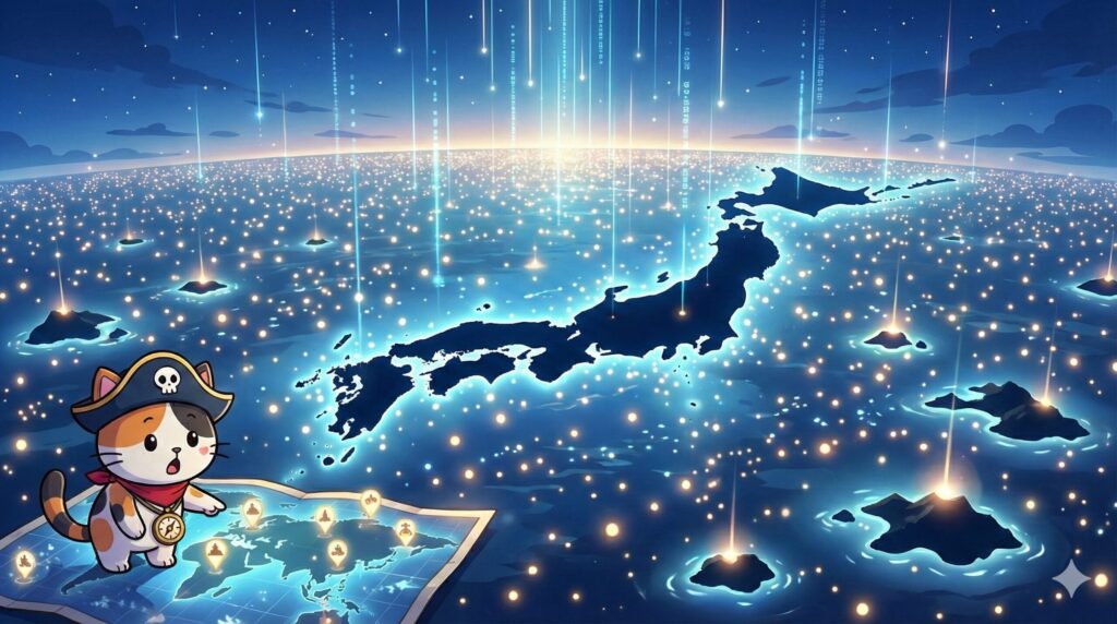 無人島の数を地図で見るココロ船長
