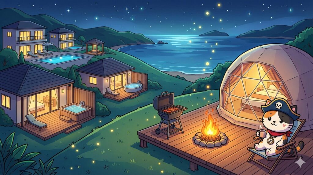 グランピングとココロ船長
