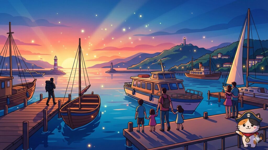 港で悩むココロ船長
