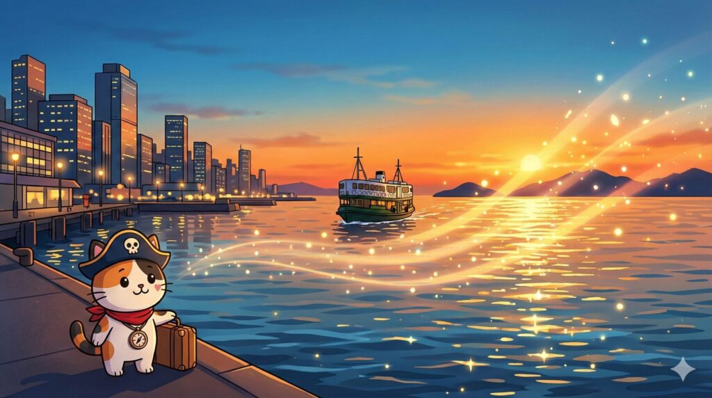 港で旅立つココロ船長
