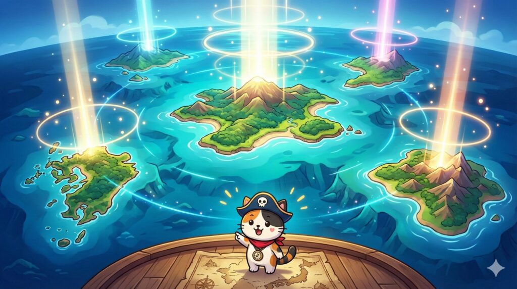 光る島々とココロ船長
