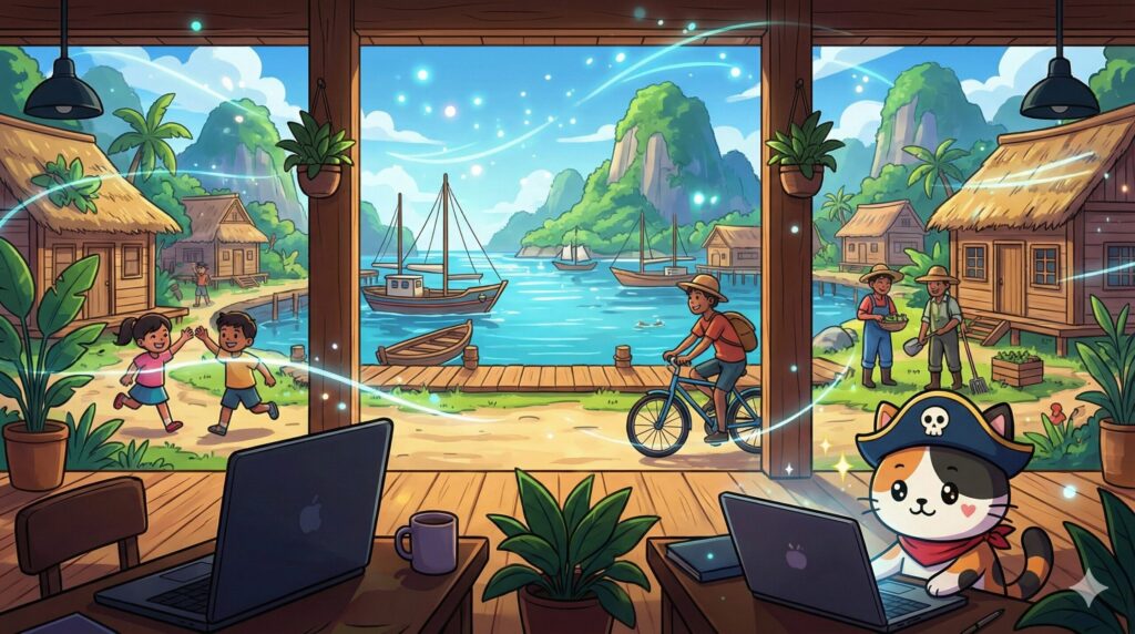 島で働くココロ船長
