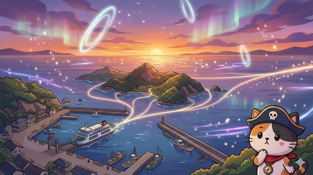 航路を眺めるココロ船長
