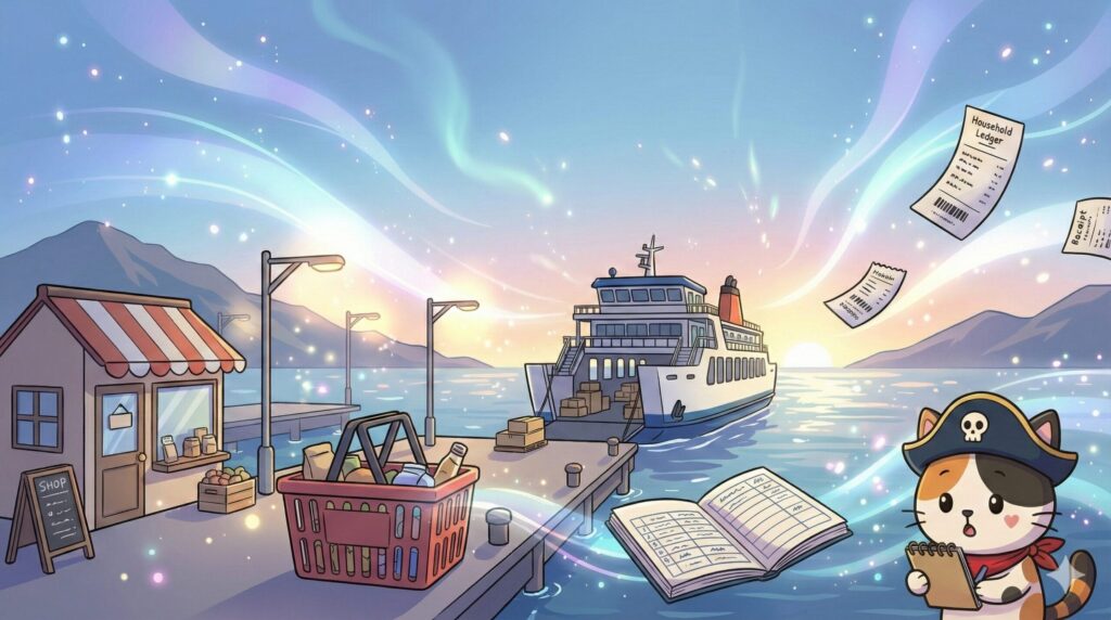 港で悩むココロ船長
