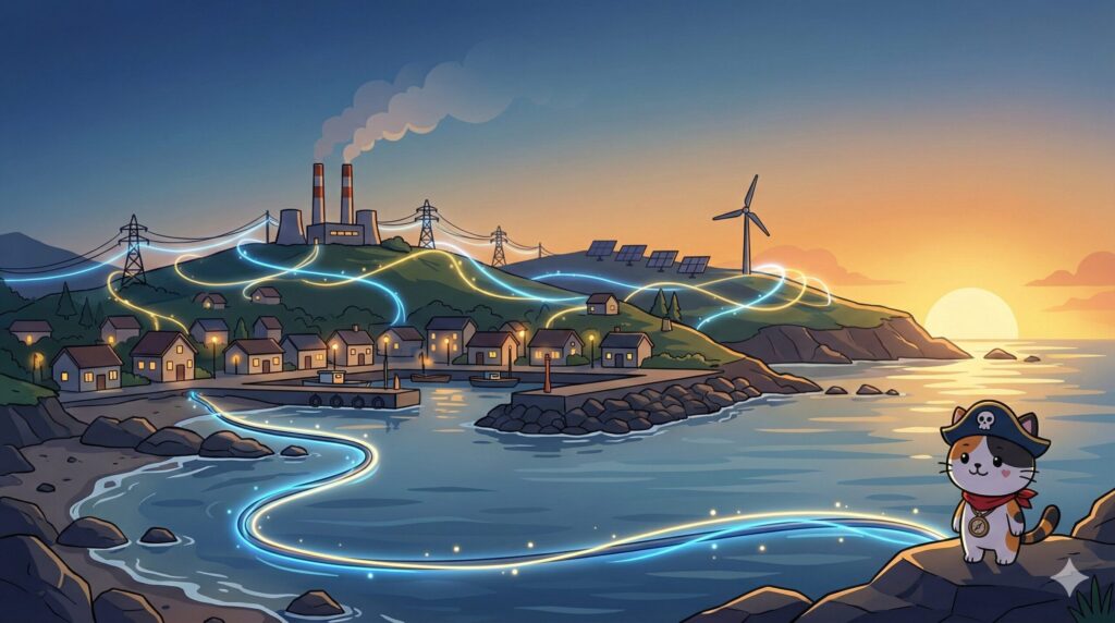 朝焼けの島とココロ船長
