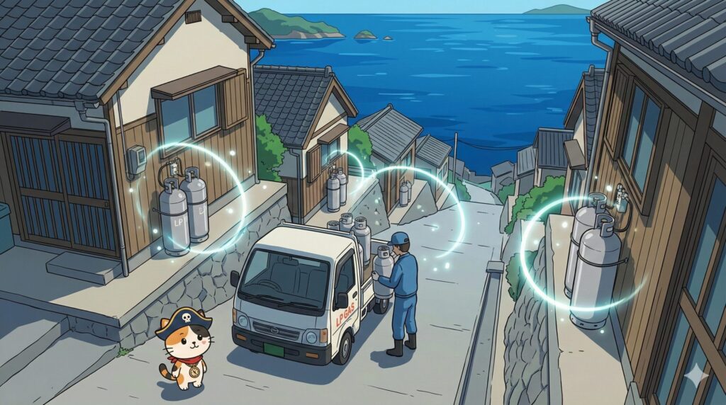 LPガスボンベとココロ船長
