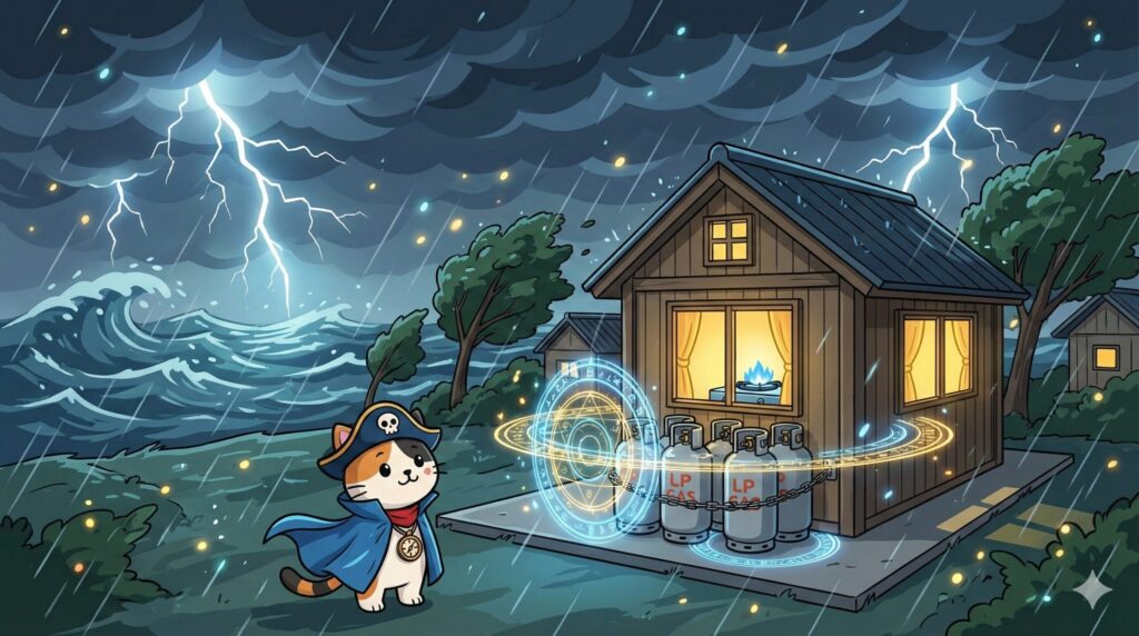 台風下でもガスが使える家とココロ船長
