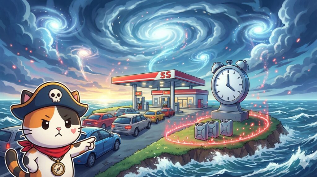 給油行列とココロ船長
