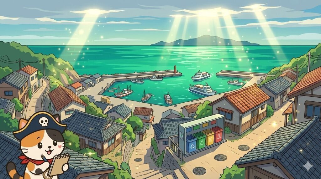 島の港とココロ船長
