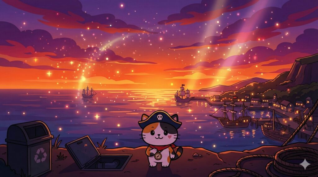 夕景とココロ船長
