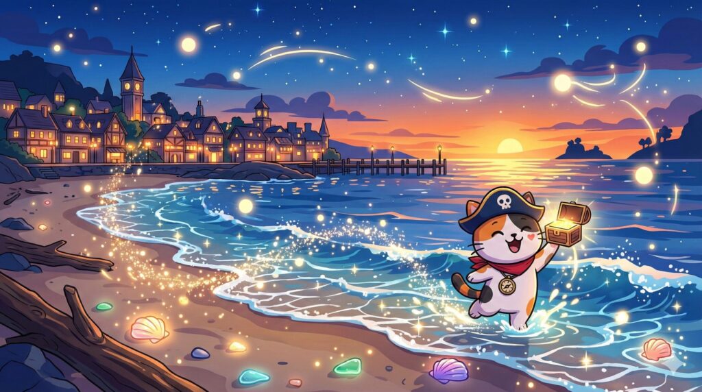 海辺で遊ぶココロ船長