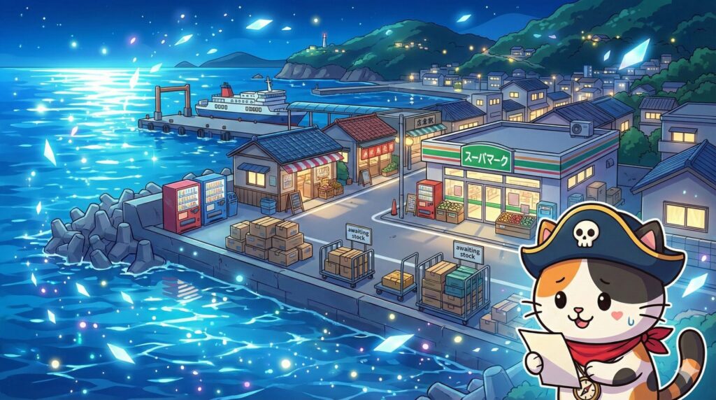 港町を見渡すココロ船長
