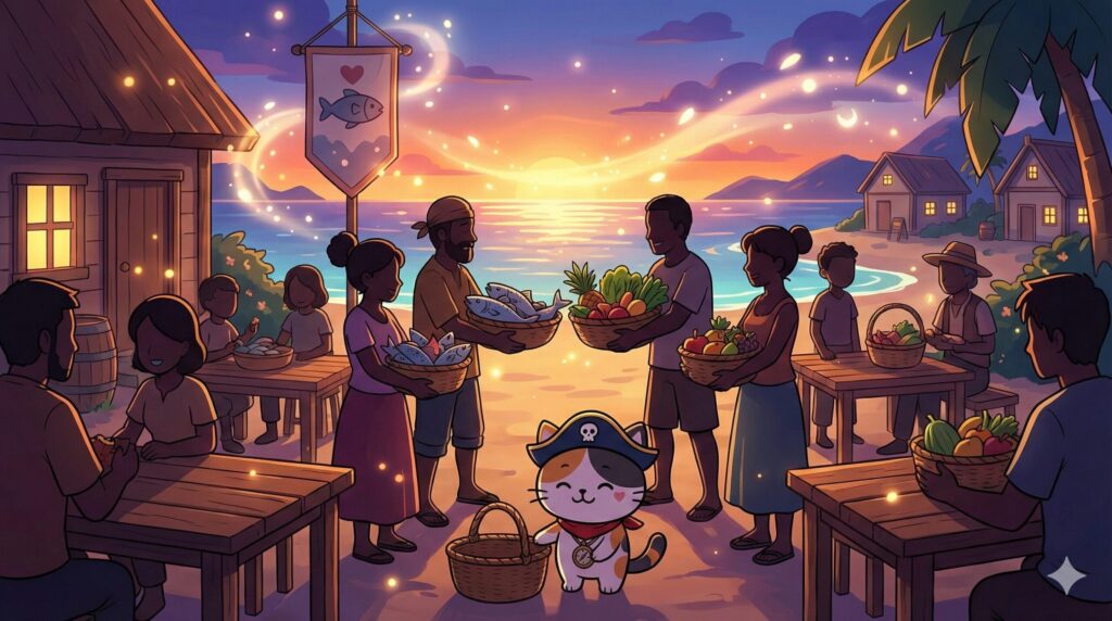 夕暮れの島とココロ船長
