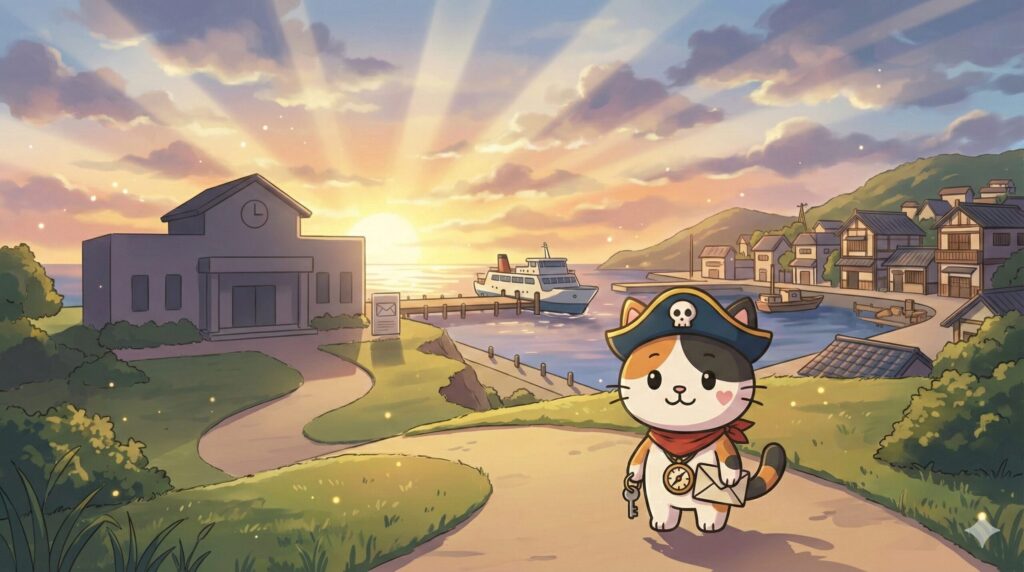 申込みから入居までの流れをイメージしながら、書類と鍵を確認しているココロ船長
