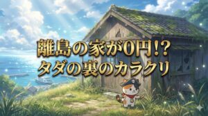 荒れた島の空き家を見上げるココロ船長