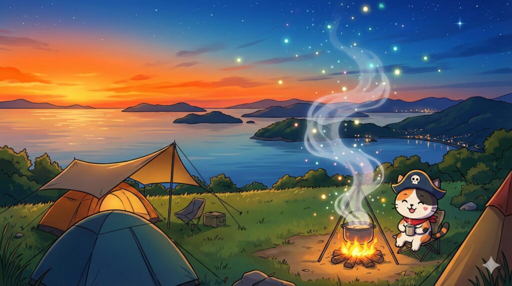 西日本の海辺でくつろぐココロ船長
