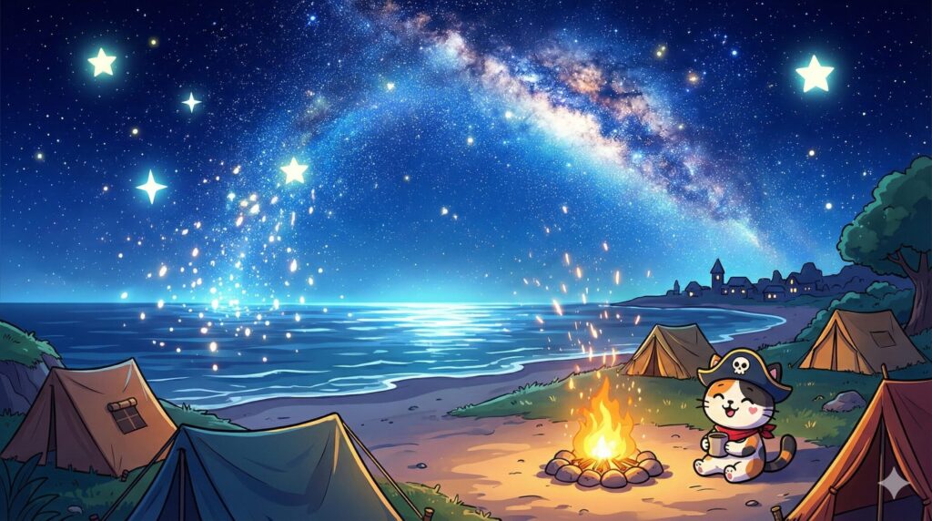 星空に見惚れるココロ船長
