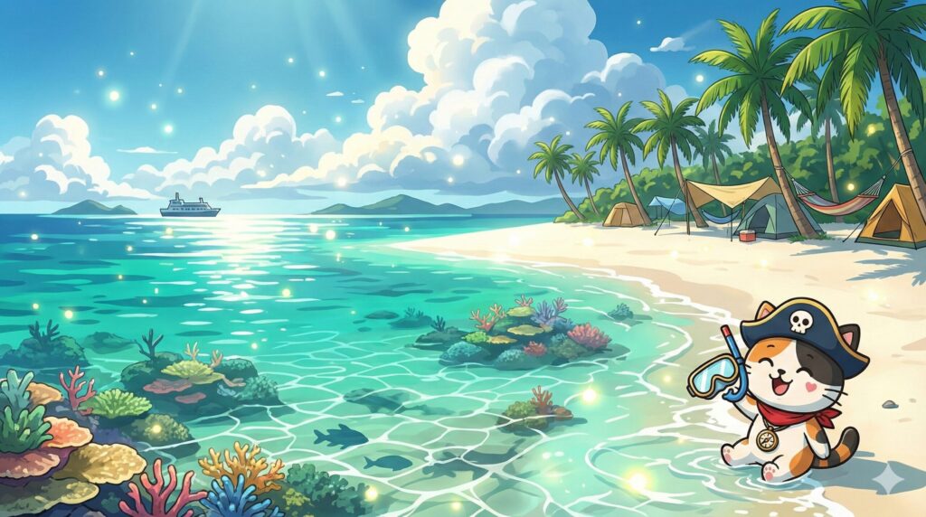 南国ビーチで遊ぶココロ船長
