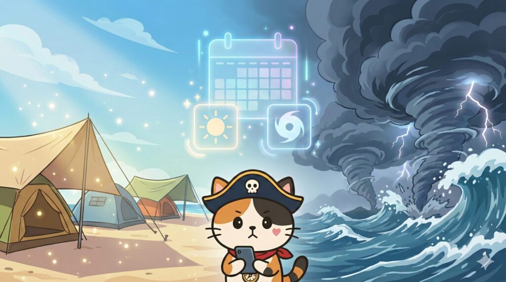 天気予報を見るココロ船長
