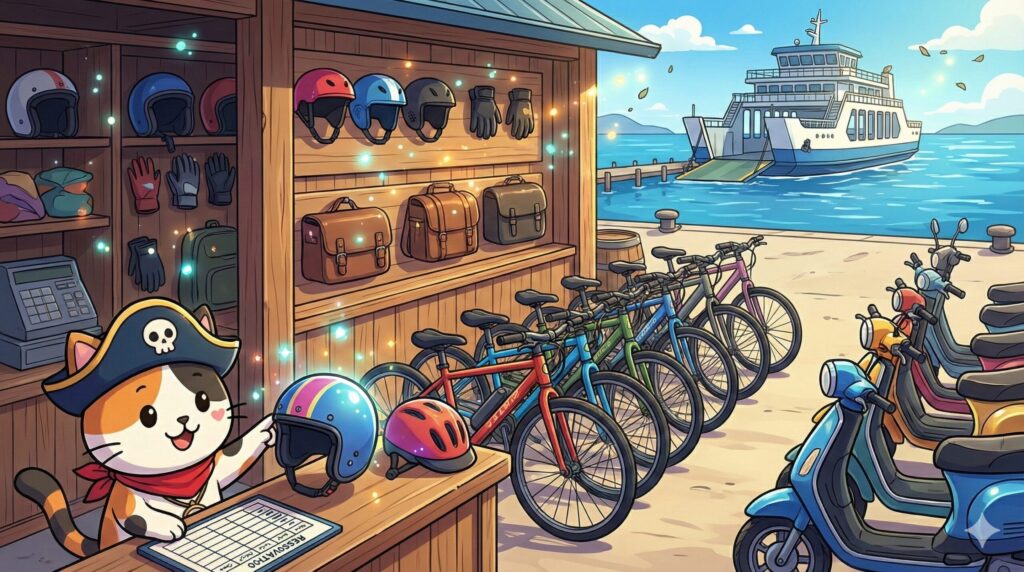 港のレンタル店とココロ船長
