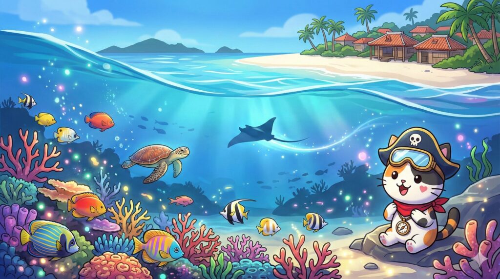 沖縄の海とココロ船長
