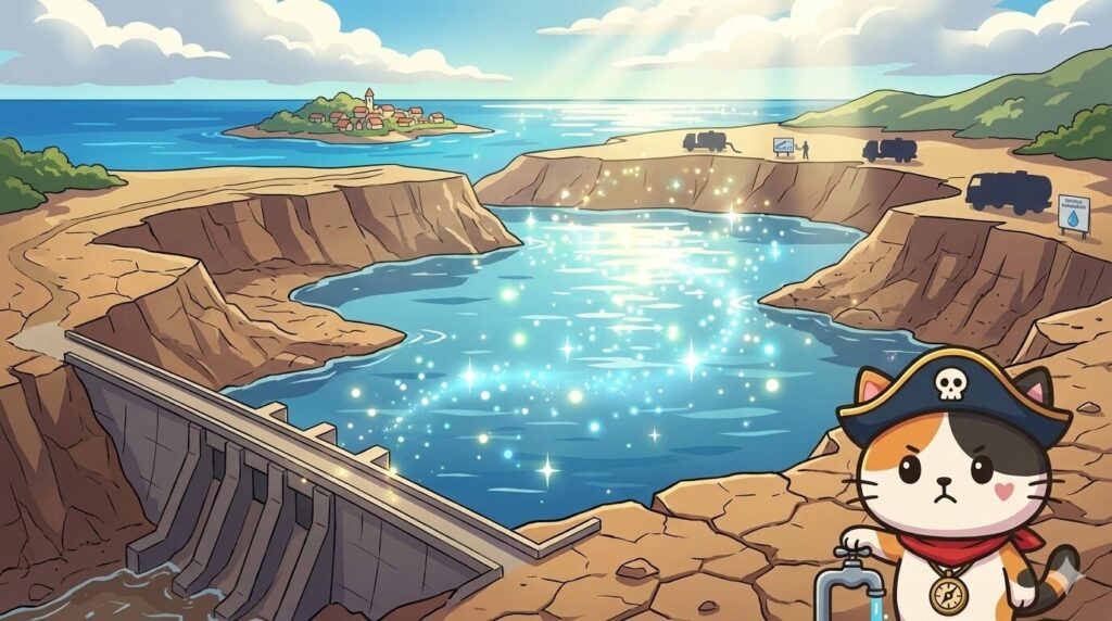 渇水ダムとココロ船長
