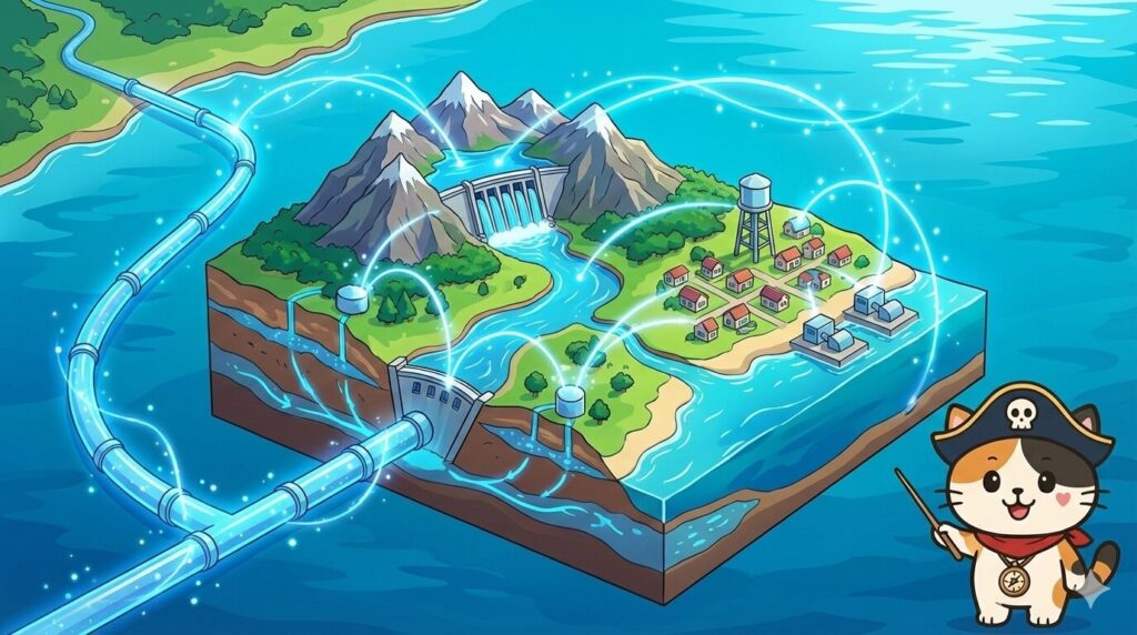 水源を示す島とココロ船長
