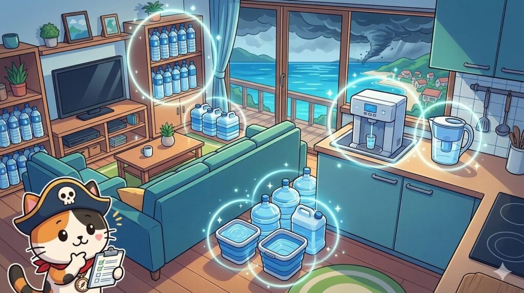 水の備えとココロ船長
