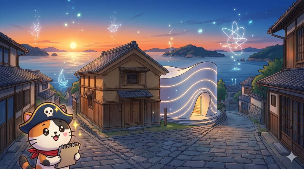 古い島町とココロ船長
