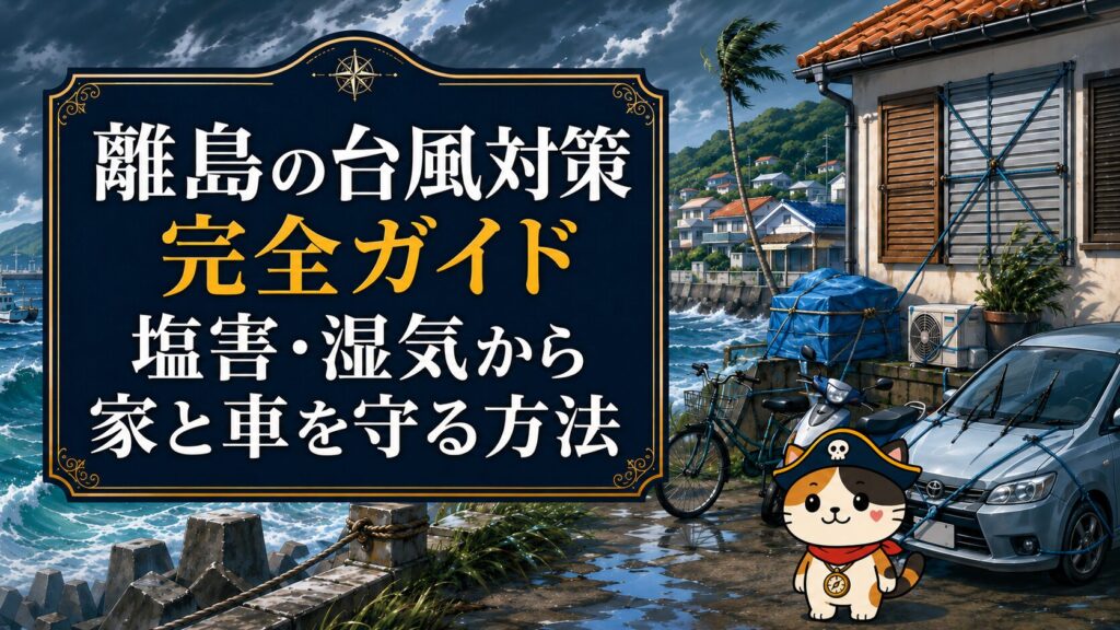 「離島の台風対策完全ガイド｜塩害・湿気から家と車を守る方法」の記事のアイキャッチ画像