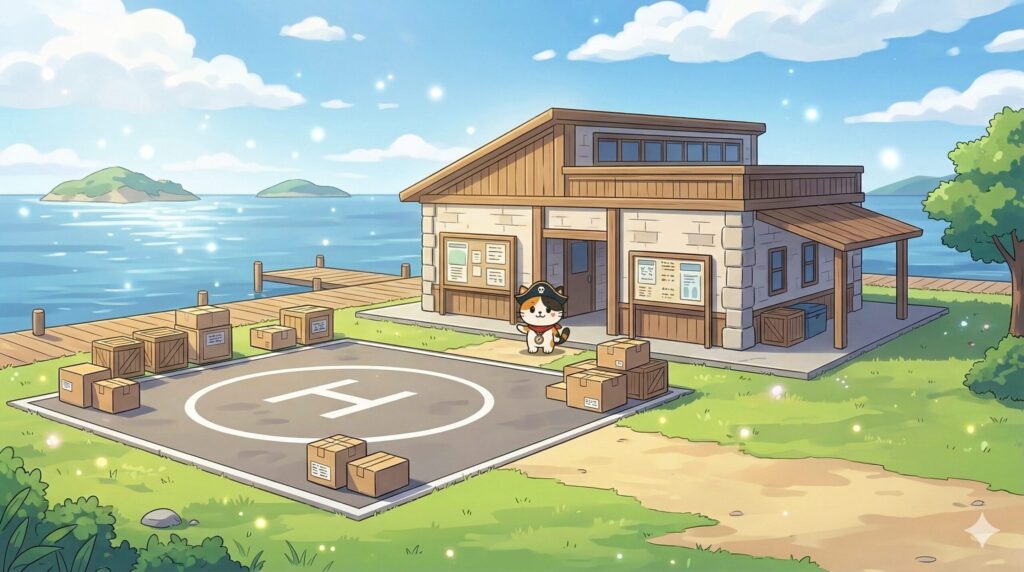 離島の受け取り拠点で案内しているココロ船長