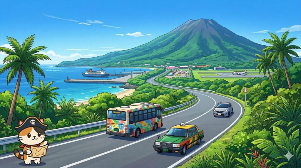 島内移動を案内するココロ船長