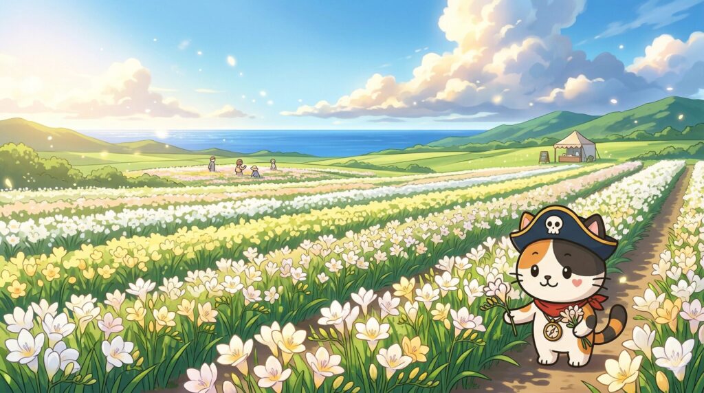 花摘みを楽しむココロ船長