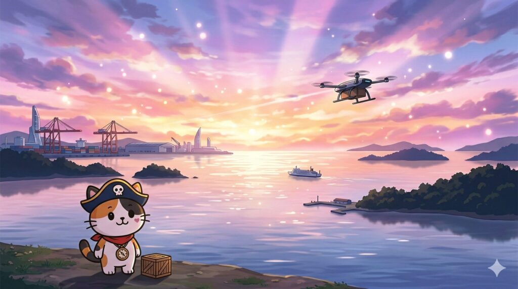 瀬戸内の海を見渡すココロ船長