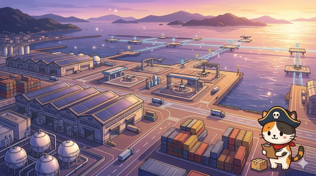 物流拠点を見守るココロ船長