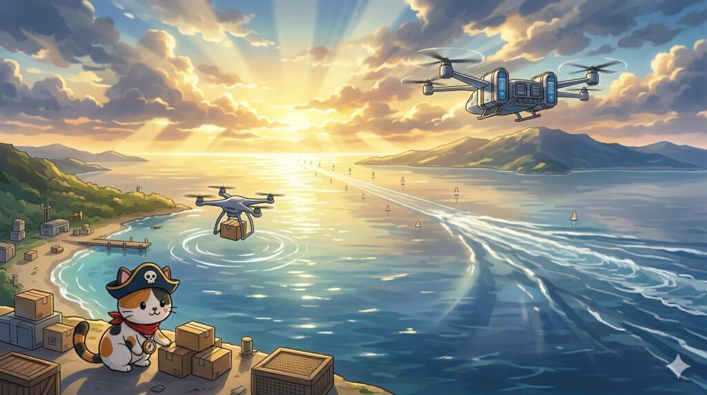 長距離飛行を見守るココロ船長