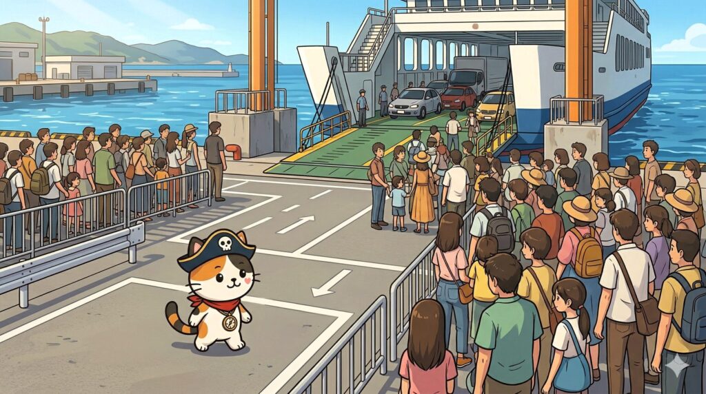 港で急ぐココロ船長