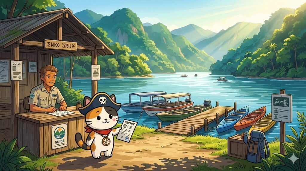 対象フィールドの手続きやガイド相談をしているココロ船長