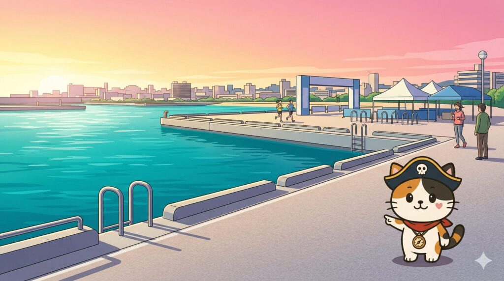 南ぬ浜町の会場風景を小さく紹介するココロ船長