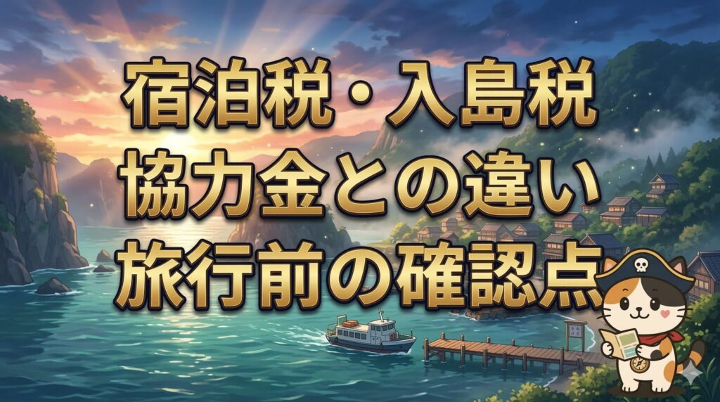 離島の港を背景に旅行メモを確認しているココロ船長のサムネイル画像