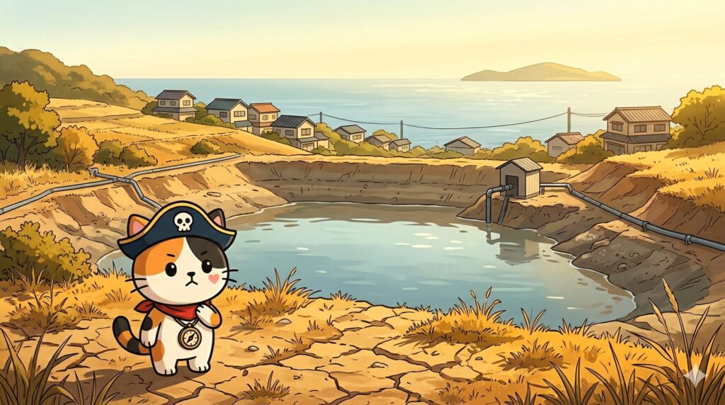 渇水の島を見つめるココロ船長