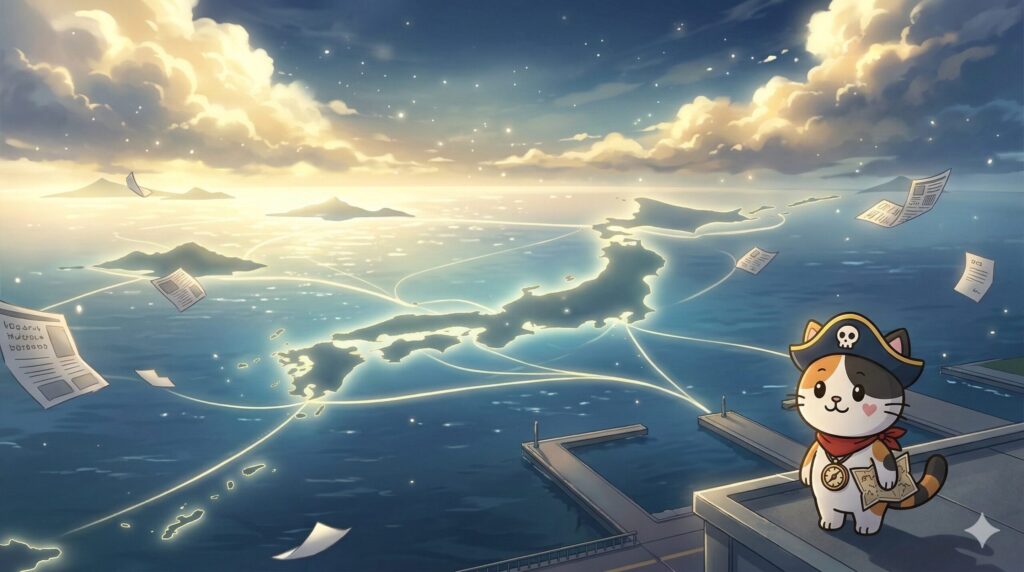 6島追加の見通しが広がる海を見つめるココロ船長