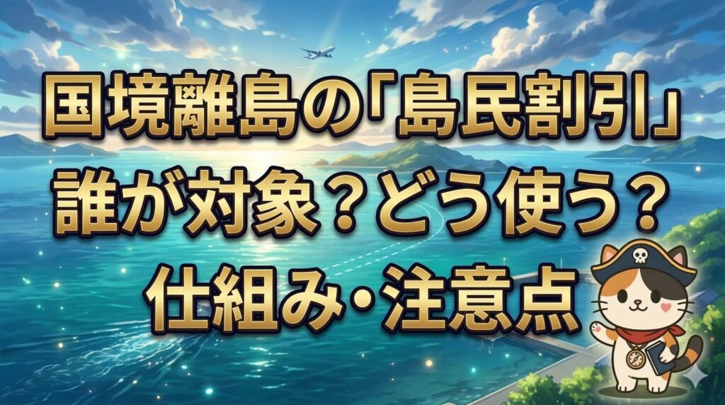 離島の港と空路を背景にココロ船長が案内しているサムネイル