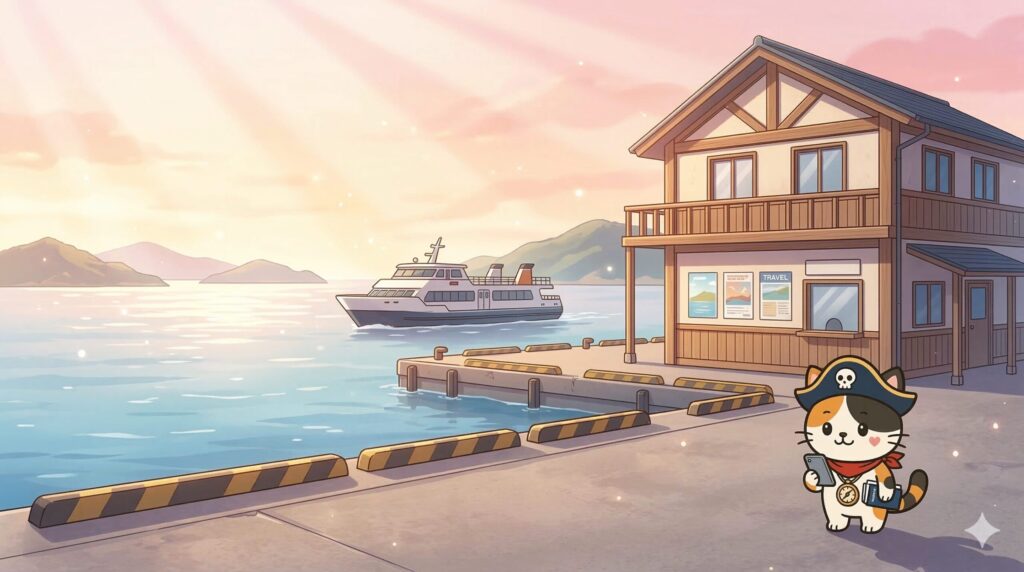 出発前にスマホと書類を確認しているココロ船長