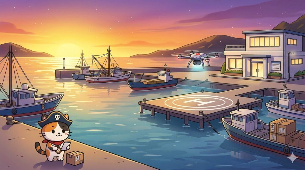 港で微笑むココロ船長