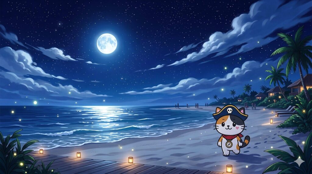 石垣島の夜散歩を楽しむココロ船長