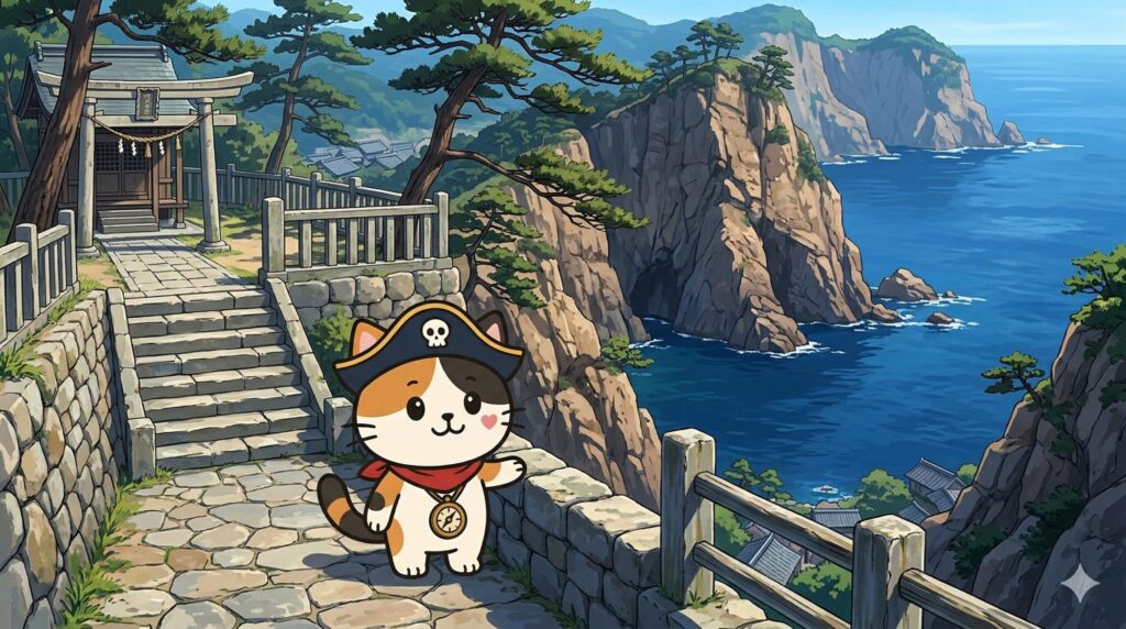 絶景の島を見るココロ船長