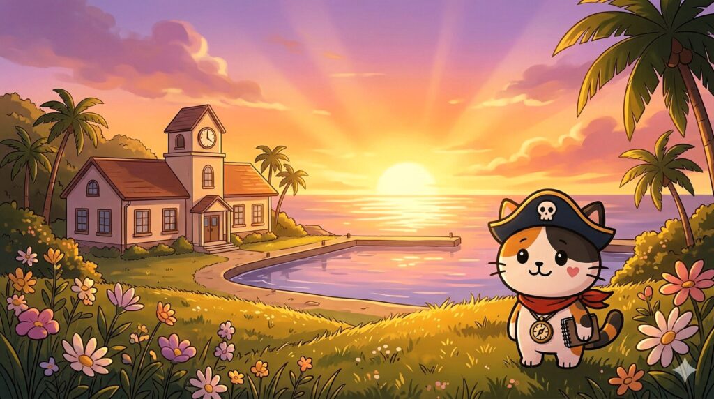 夕景を見るココロ船長