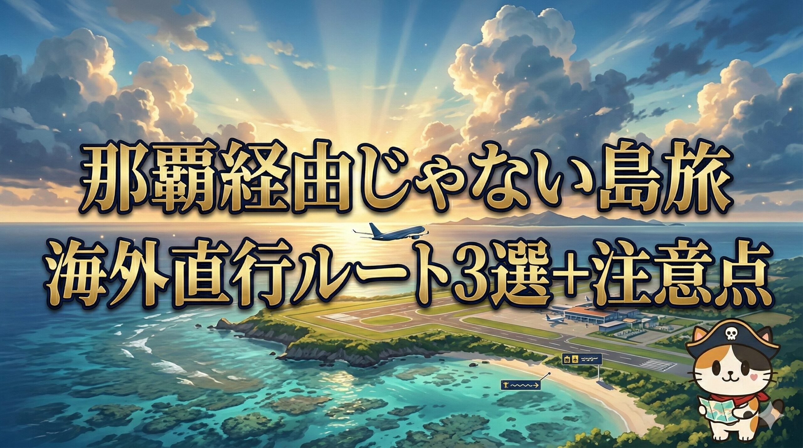 海沿いの離島空港を背景に、旅のルートを確認しているココロ船長